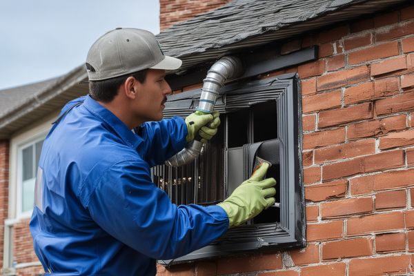 Professional chimney cleaning team at work