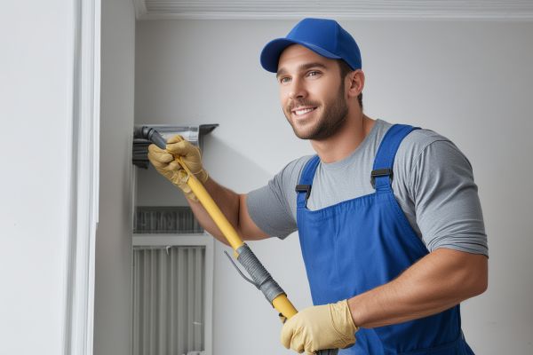 Professional chimney cleaning service in action