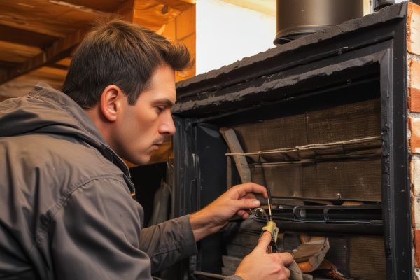 Professional chimney inspector using video equipment