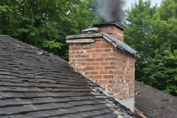 Professional chimney cleaning service showing technician working on residential fireplace